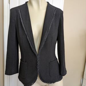 Iris Setlakwe Black Fringe Trim Textured Blazer